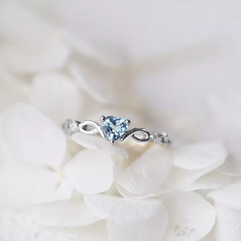 New Simple Heart light blue CZ Cute Ring